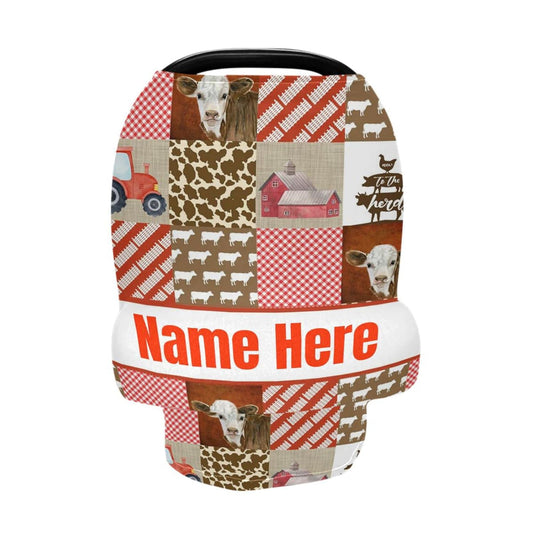 Baby Car Seat Canopy - Personalized Red Tractors Baby Car Seat Cover for Babies with Name, Custom Farm Cow Baby Car Seats Canopy for Boys Girls, Nursing