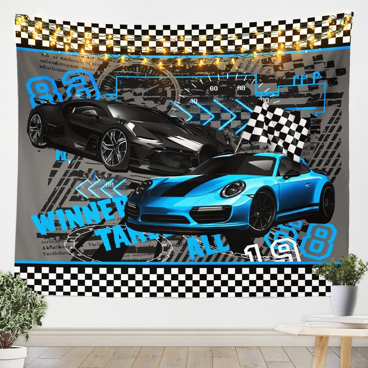 Wall Tapestry - Castle Fairy Blue Sports Car Tapestry Race Cars Tapestries Art Home Decoration Bedroom Decor Living Room Door Extreme Sports Game Tapestry Wall