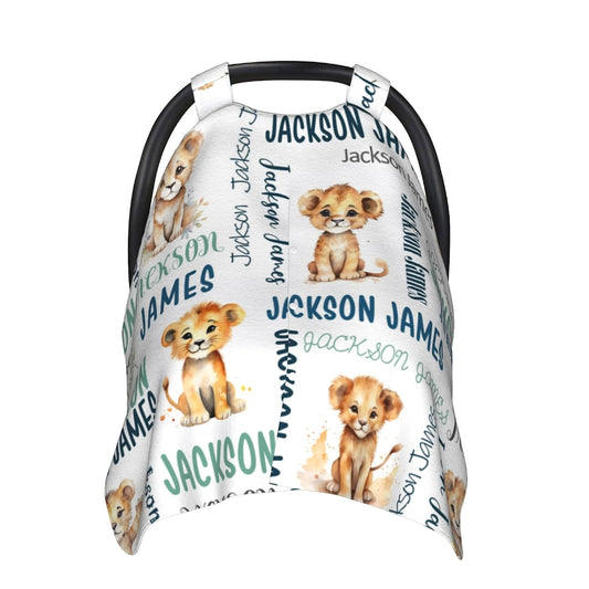 Baby Car Seat Canopy - Personalized Baby Car Seat Cover Winter Custom Minky Carseat Cover Boy Girls with Name Lion Carseat Canopy Customized Car Seat Canopy