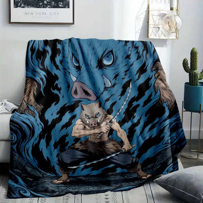 Boar Mask Warrior Flannel Blanket Anime Aesthetic Print - image 2