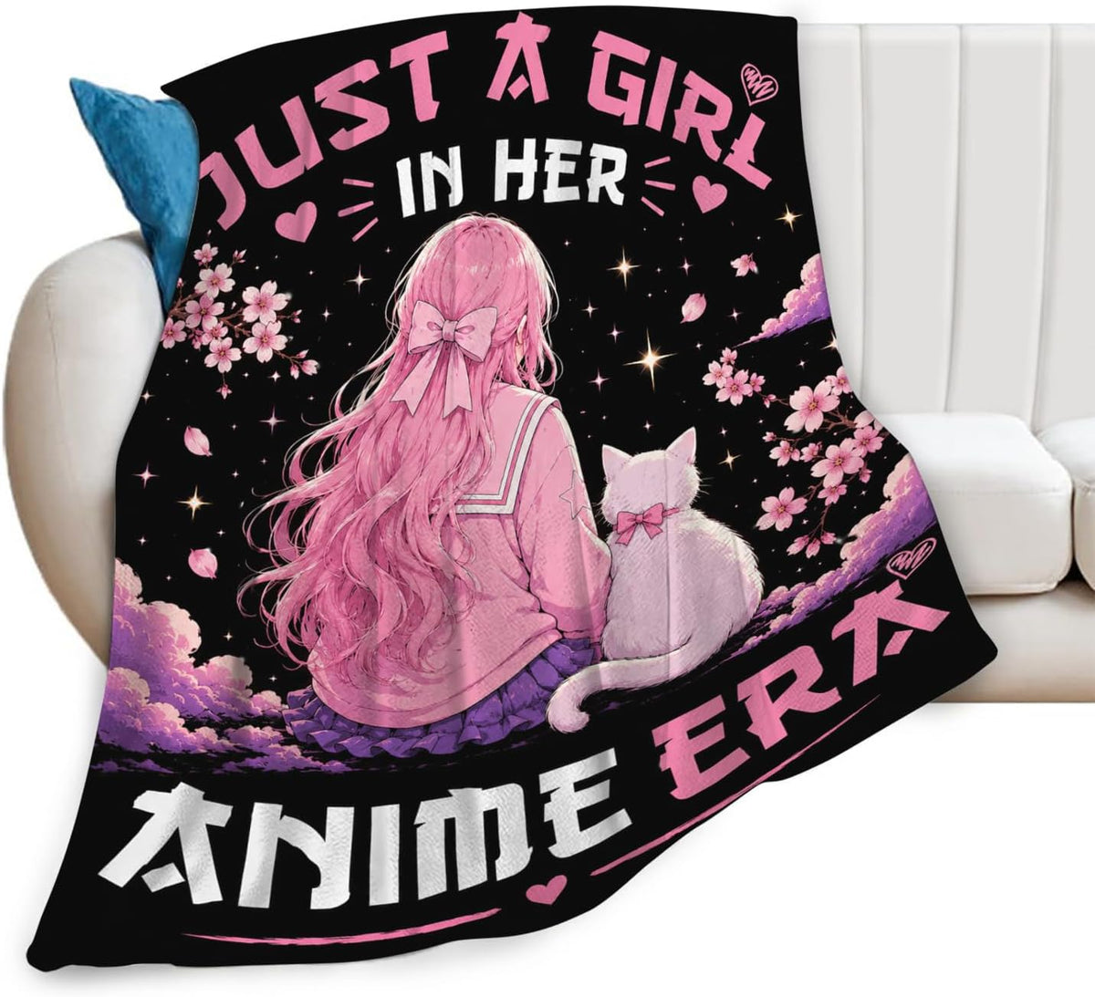 Throw Blanket - Anime Blanket Cherry Blossom Lovers Throw Decor Gifts 50'x40'