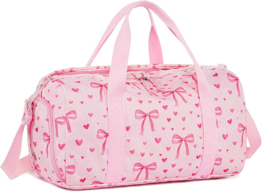 Kids Duffel Bag - Kids Duffel Overnight Bag Boys Girls Toddler Weekender Carry-On Personalized Tote for Travel Gym Sport (Pink Bow)