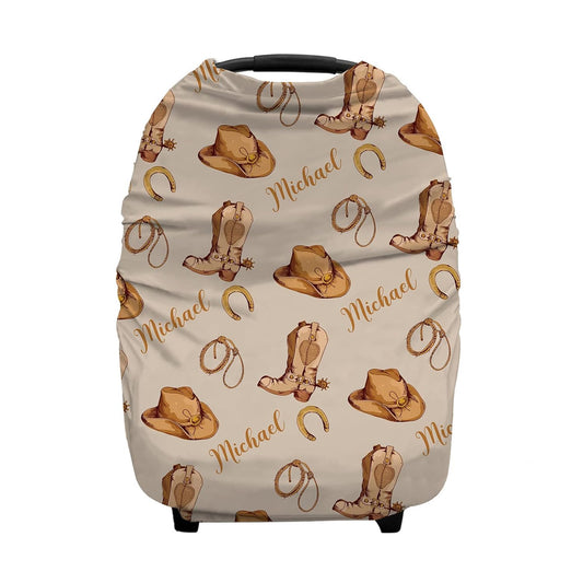 Baby Car Seat Canopy - Personalized Cowboy Baby Car Seat Covers with Name, Custom Western Nursing Cover Breastfeeding for Babies, Carseat Canopy for Boys and