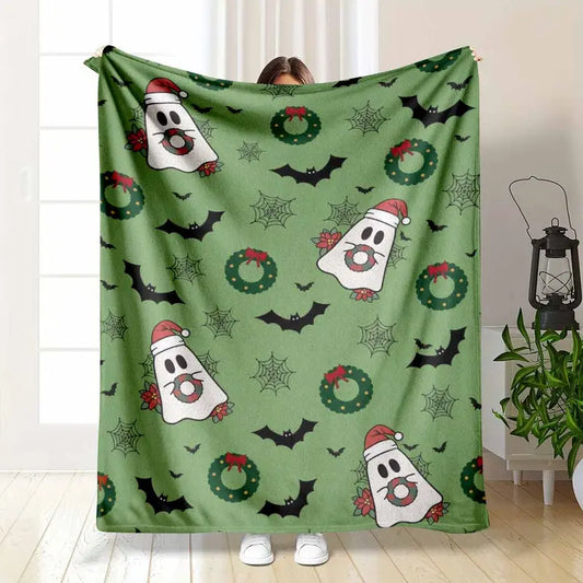 Cute Ghost Flannel Blanket Soft Lightweight Plush Throw for Holiday Decor