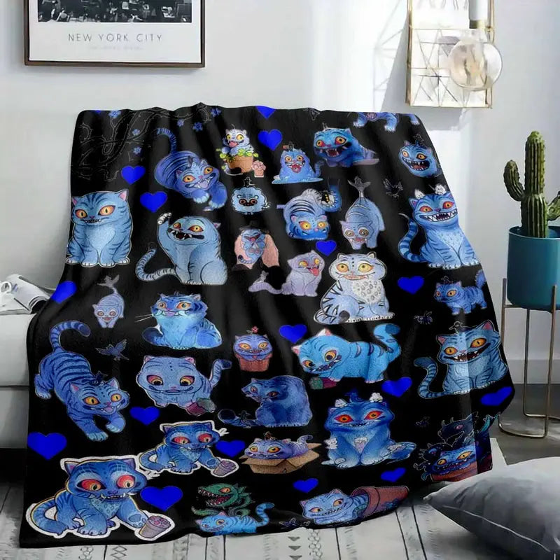 Whimsical Blue Cheshire Cat Flannel Blanket - Ultra Soft Lightweight Bed Throw - image 2