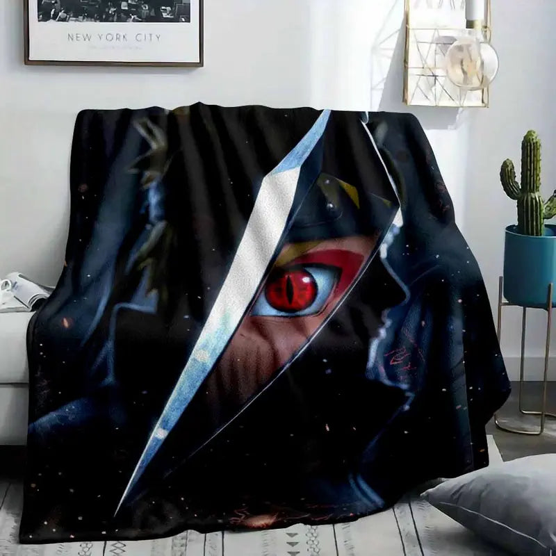 Anime Ninja Flannel Blanket with Red Eye Warrior Print - Soft Lightweight Plush Throw for Sofa and Bed - image 2