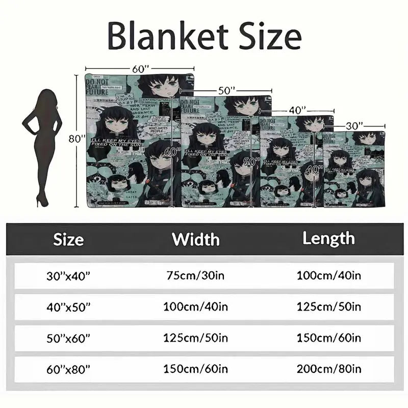 Demon Slayer Muichiro Tokito Flannel Cozy Blanket - Soft Fleece Throw with Grunge Collage Art - image 4
