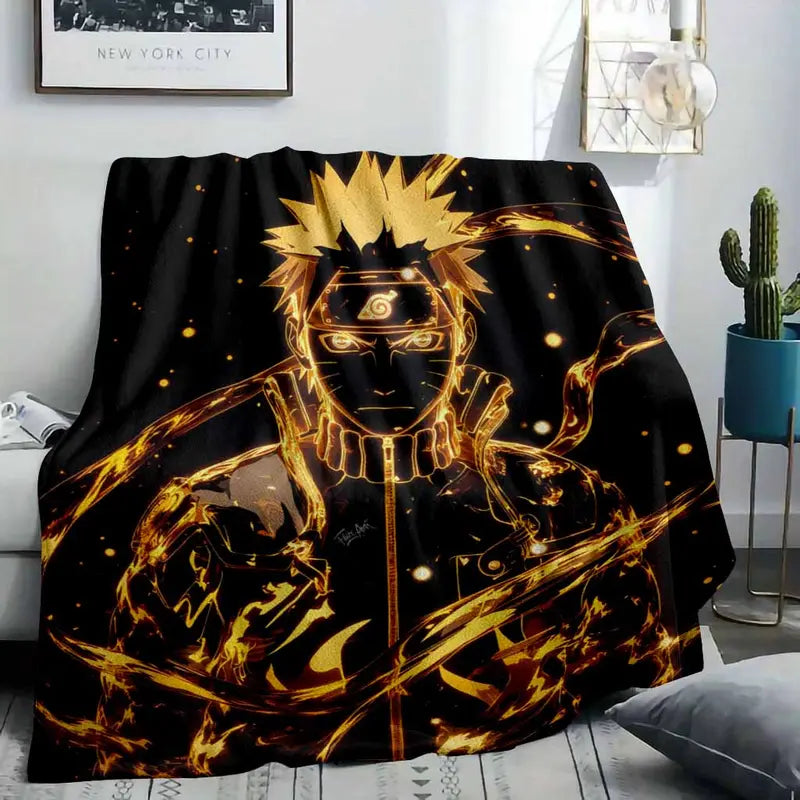 Anime Ninja Flannel Blanket Glowing Warrior Flame Print Soft Warm Lightweight Microfiber Throw for Sofa Bed Dorm Home Decor Travel Camping Fan Gift - image 2