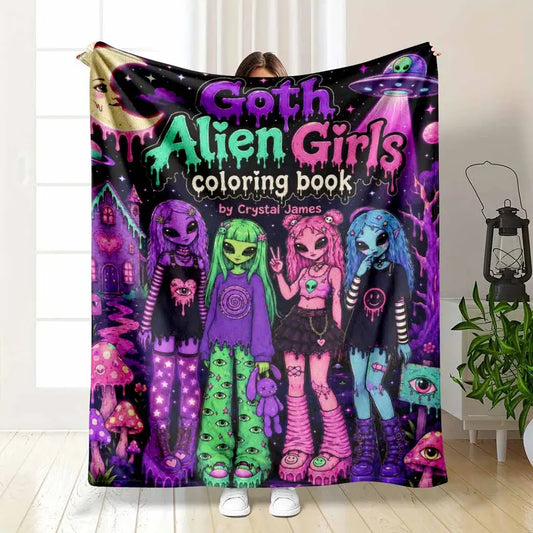 Goth Alien Girls Flannel Blanket - Soft Plush Throw