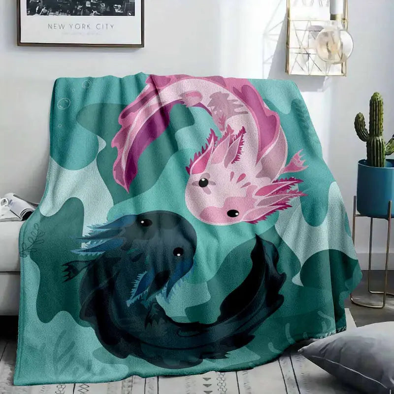 Axolotl Yin-Yang Flannel Blanket Soft Warm Cozy Plush Throw - image 2