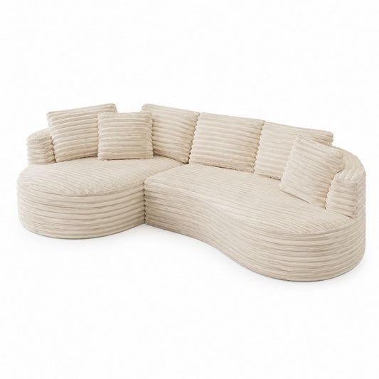 Curved Polyester Fabric Sectional Sofa Beige with Cushions 300cm
