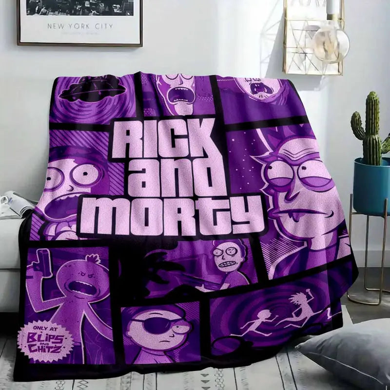 Rick and Morty Purple Galaxy Cartoon Pattern Blanket - 60x80 Inches for Adults - image 2
