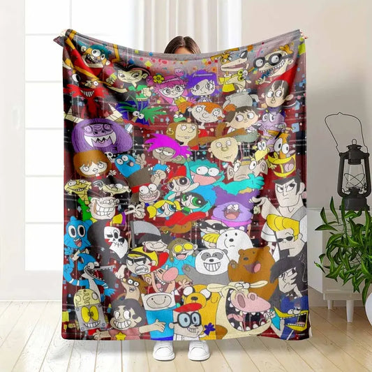 Cartoon Plaid Flannel Throw Blanket, Soft Cozy