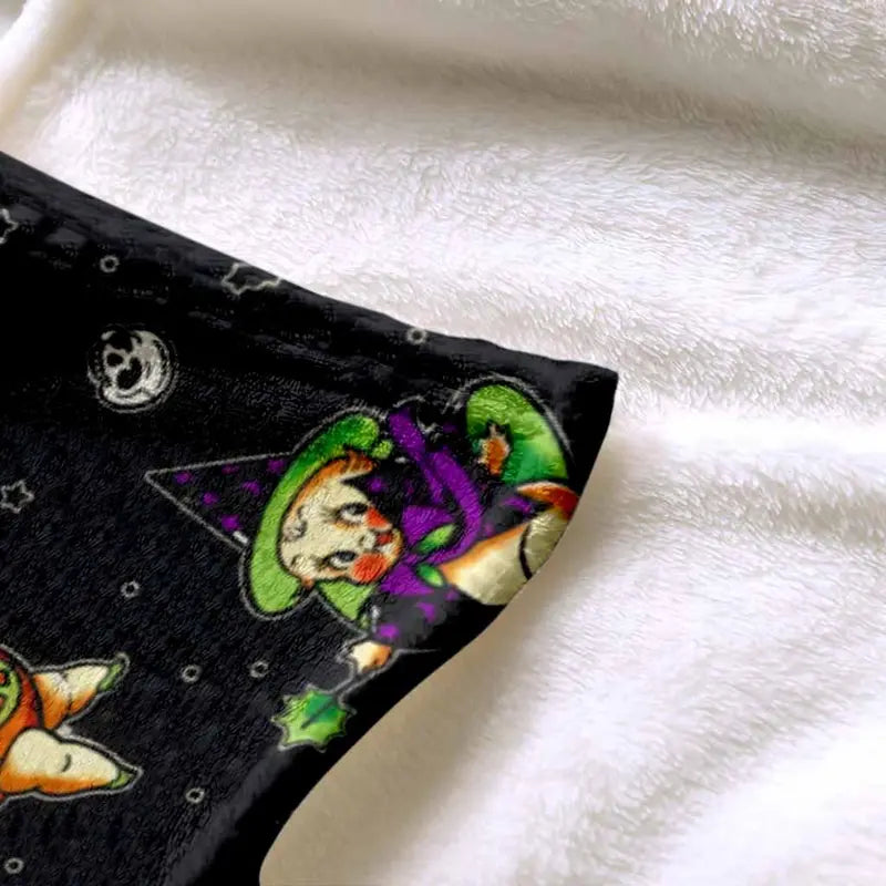 Vintage Halloween Flannel Blanket, Pumpkin Bat Witch Ghost Print - image 6