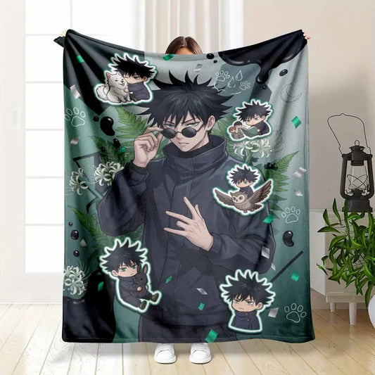 Anime Manga Style Megumi Fushiguro Flannel Blanket - Soft Warm Lightweight Bedding Throw