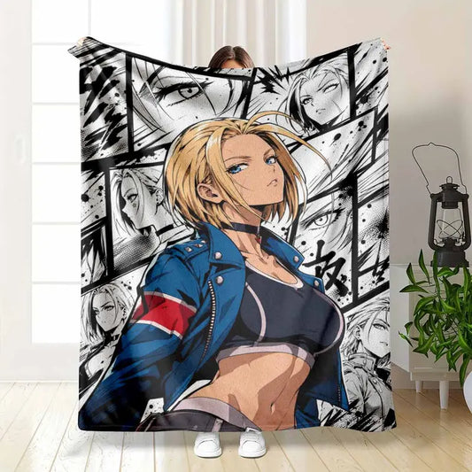Anime Girl Flannel Blanket Soft Cozy Throw Rug