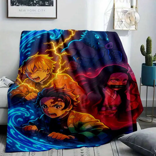 Anime Battle Flannel Blanket Demon Slayer Inspired Plush Throw for Bedroom Living Room - image 2