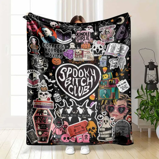 Gothic Aesthetic Flannel Fabric Blanket Throw Horror Print
