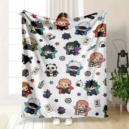 Anime Character Flannel Blanket Soft Plush Manga Style Graphic Printed Cozy Warm Coverlet