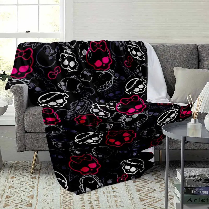 Gothic Skull Neon Pink Bow Flannel Blanket Ultra Soft Cozy Throw - image 3