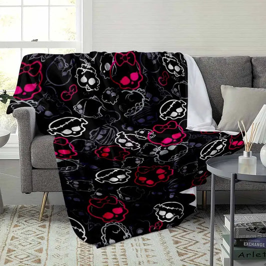 Gothic Skull Neon Pink Bow Flannel Blanket Ultra Soft Cozy Throw - image 3