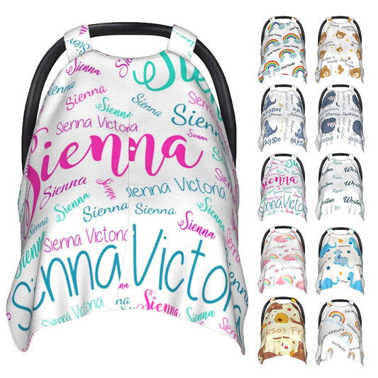 Baby Car Seat Canopy - Personalized Baby Car Seat Cover Canopy with Name for Girls Boys Custom Baby Carrier Covers