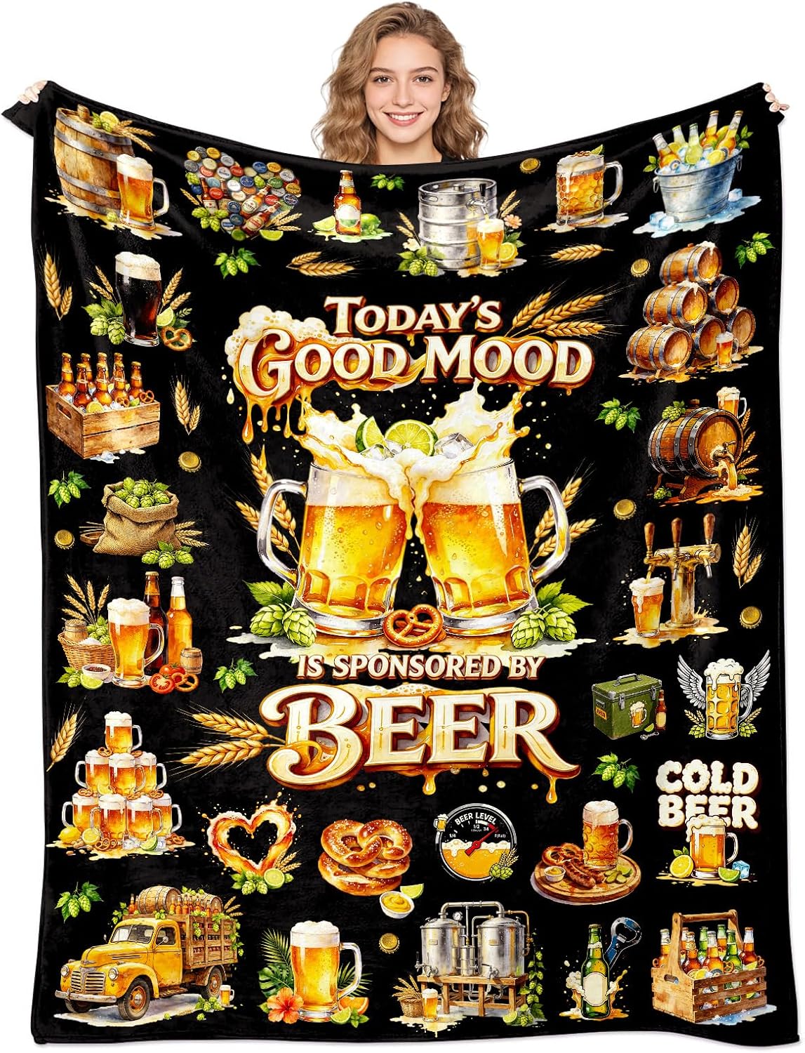 Flannel Throw Blanket - Beer Blanket Gifts for Men Women Cozy Soft Flannel Funny Cheer Beer Theme Plush Throw Blanket Drink Loves Gifts for Adults Birthday