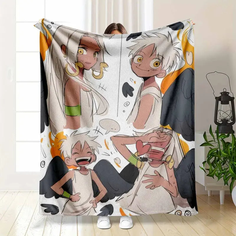 Anime Style Couple Flannel Throw Blanket - Ultra-Soft Microfiber, Multiple Sizes for Home & Gifts