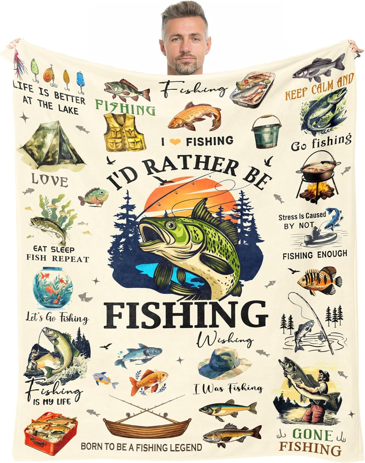 Fleece Throw Blanket - Fishing Gifts for Men - 50x60 Inch Soft Fleece Blanket for Fishermen, Unique Christmas & Birthday Present for Dad, Teen Boys, and