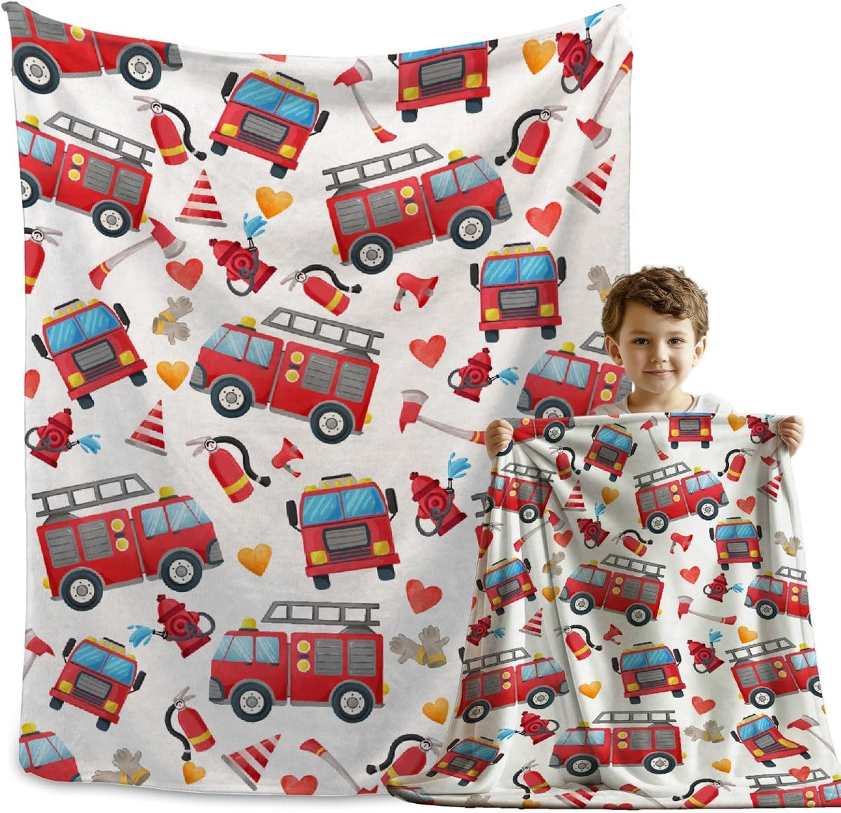 Fleece Throw Blanket - Firefighter Firetruck Blanket Gifts for Boys Girls, Firefighter Throw Blanket Gifts for Baby Fireman Fire Engine Decor Soft Lightweight