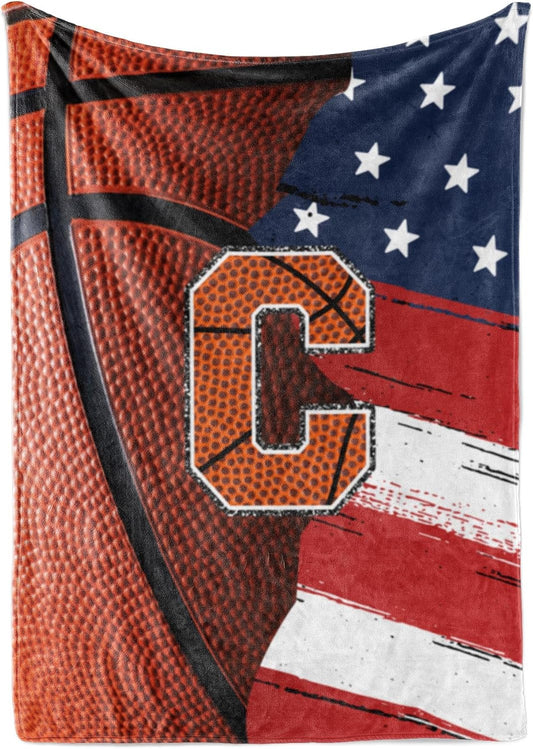 Flannel Throw Blanket - Basketball Blanket for Boys, Teen, Coaches, Personalized Blanket with Initials, Flannel Throw Blanket for Birthday, Christmas, 50x65
