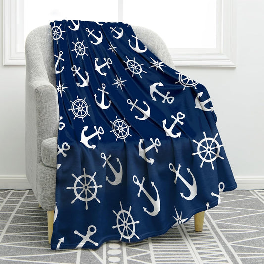 Throw Blanket - Nautical Anchor Blanket Gifts for Men Women Boaters Sailors Birthday Christmas for Dad Husband Son Fathers Day Presents Sea Ocean Boat