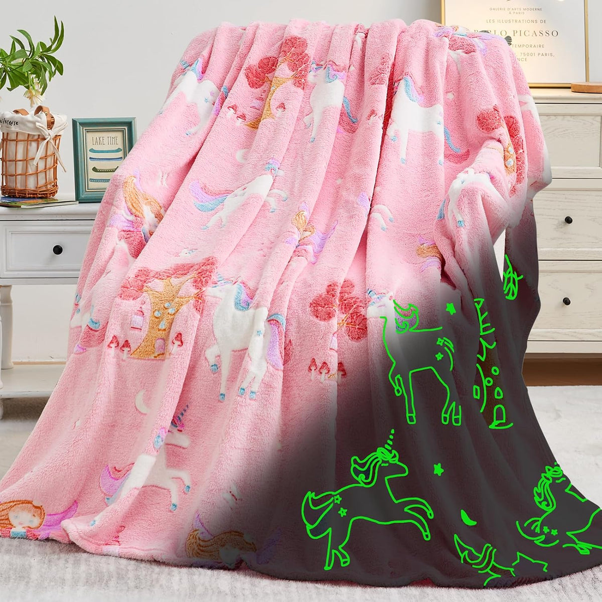 Glow in the Dark Blanket - Unicorn Toys Glow in The Dark for Blanket, Unicorn Gifts for Girls Age 1 2 3 4 5 6 7 8 9 10 11 12 13 Birthday Halloween Christmas