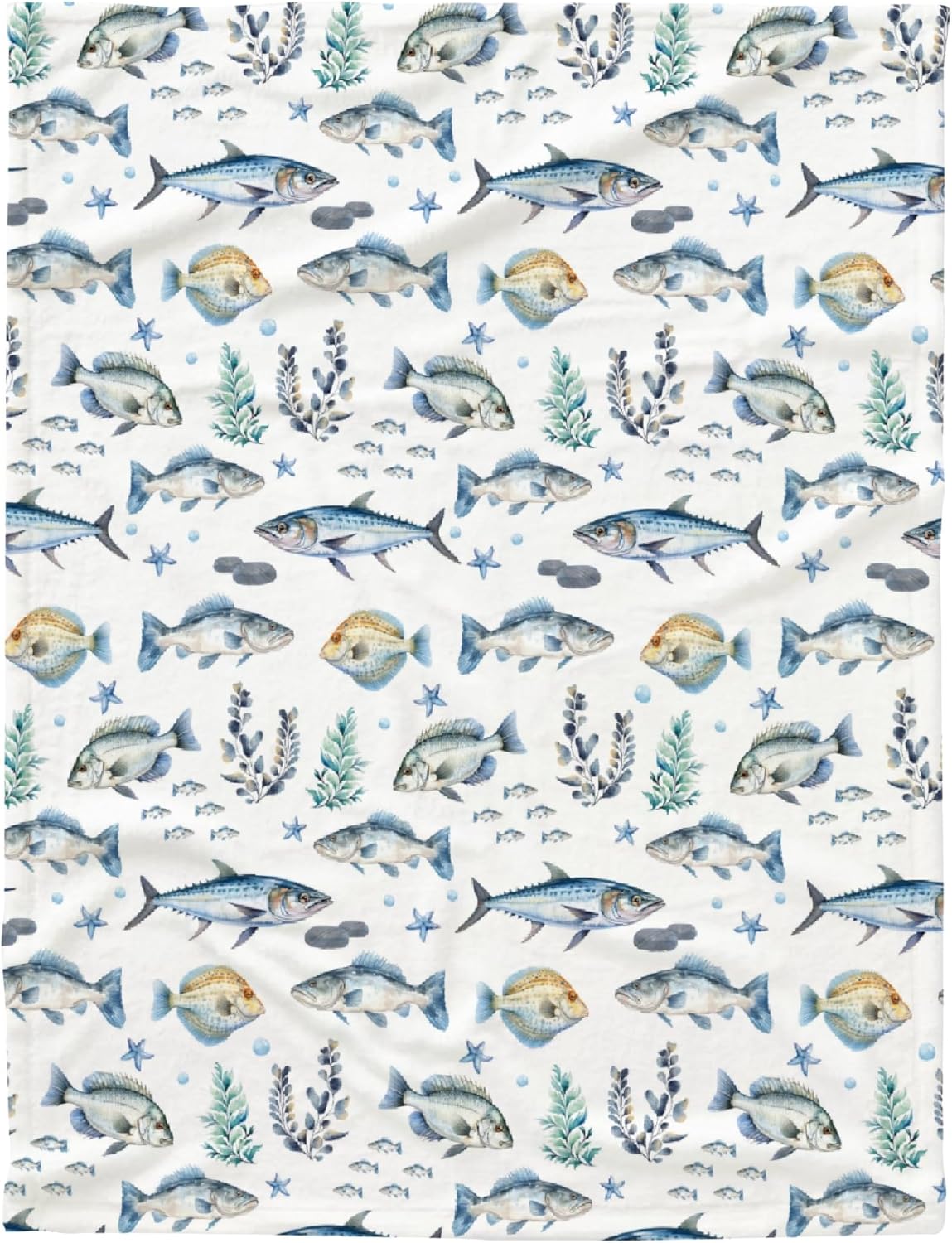 Fleece Throw Blanket - Fish Flannel Fleece Throw Blanket, Ultra Soft Fluffy Fuzzy Blanket for Living Room Bedroom, Fishing Gifts for Dad Grandpa S ' for Kids