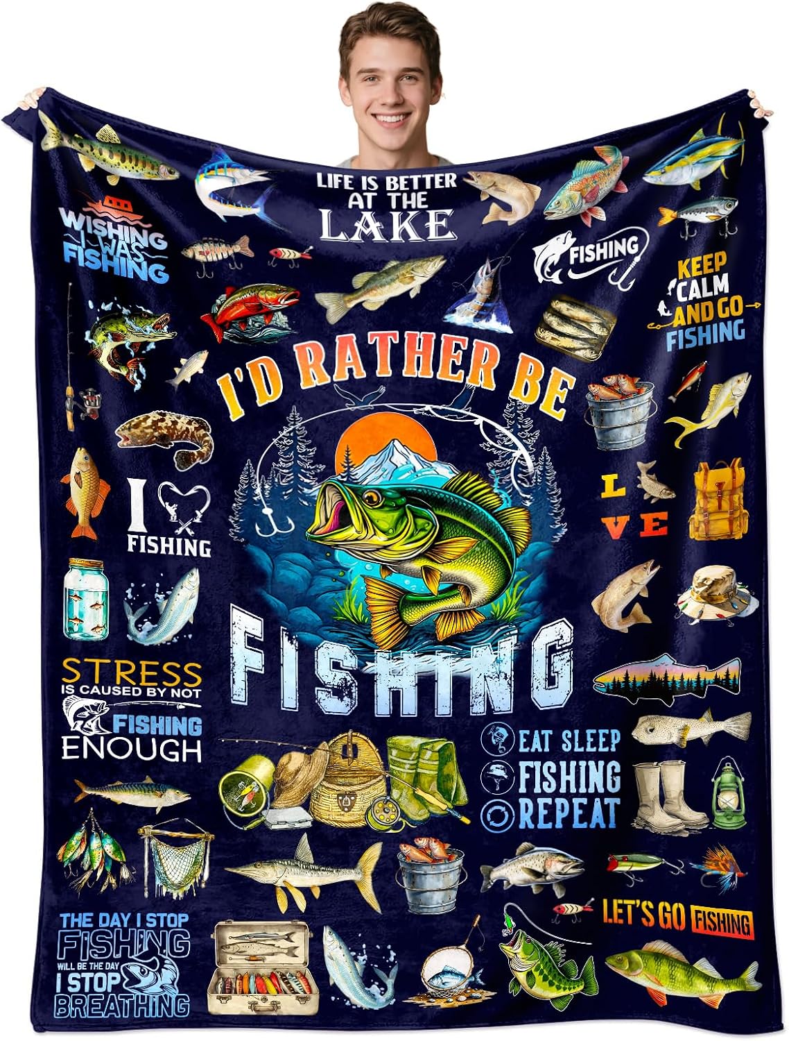 Flannel Throw Blanket - Fishing Blanket Fishing Gifts for Men Boys Warm and Soft Flannel Funny Fish Stuff Throw Blanket Best Gift for Fisherman Lovers Birthday
