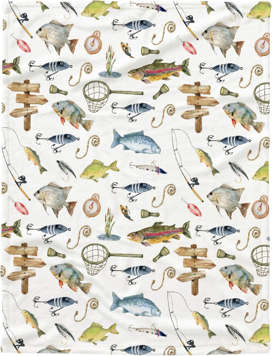 Fleece Throw Blanket - Fish Flannel Fleece Throw Blanket, Ultra Soft Fluffy Fuzzy Blanket for Living Room Bedroom, Fishing Gifts for Dad Grandpa S ' for Kids