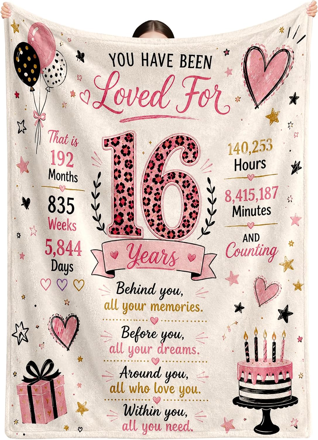 Blanket - Sweet 16 Gifts for Girls, 16th Birthday Blanket, Stuff for 16 Year Old Girls, 16 Year Old Girl Birthday Gift, Sweet Sixteen Gift 40 * 50
