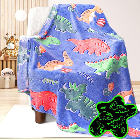 Glow in the Dark Blanket - Dinosaur Blanket for Boys, Glow in The Dark Dinosaur Blanket for Kids Teens Adults, Cozy Soft Plush Fleece Throw for Bed Sofa