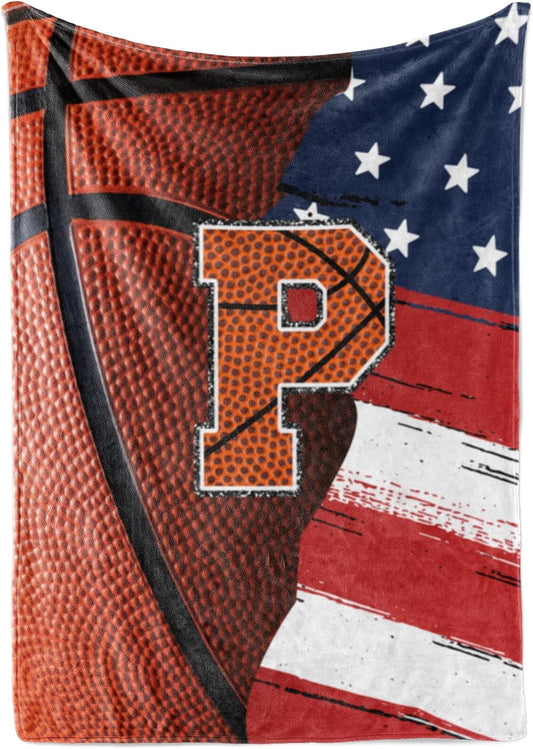 Flannel Throw Blanket - Basketball Blanket for Boys, Teen, Coaches, Personalized Blanket with Initials, Flannel Throw Blanket for Birthday, Christmas, 50x65