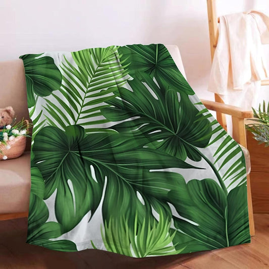 Throw Blanket - Green Plant Leaf Tropical Blanket Cozy Soft Throw Lightweight Microplush Blankets for Couch Bed Sofa All Season Warm-120 in x 90 in