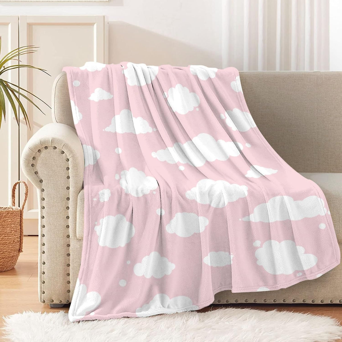 Throw Blanket - Cloud Blanket, Pink and White Throw Blanket, Cloud Gift Lightweight Super Soft, Small 50' x 40' for Kid