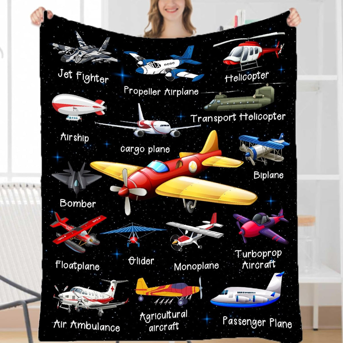 Flannel Throw Blanket - Airplane Throw Blanket, Airplane Gifts for Boys Girls Adults, Aircraft Throw, Plush Cozy Lightweight Flannel Quilts for Bedroom Sofa