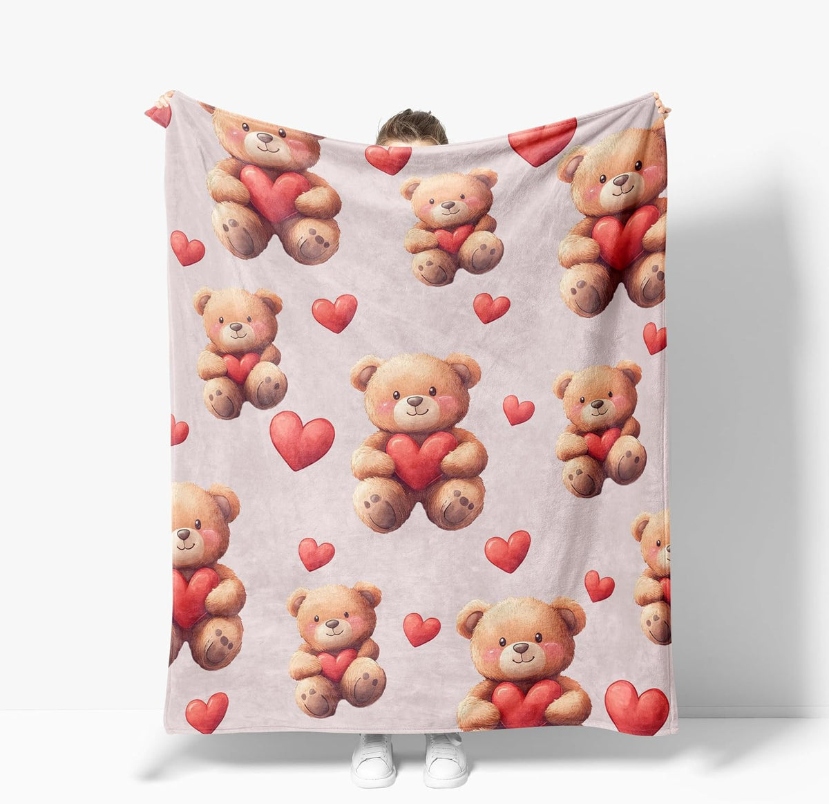 Flannel Throw Blanket - Bear Throw Blanket Cute Hearts Warm Bears Decor Soft Flannel Bears Blanket Teddy Bear Gifts for Kids Boys Girls Men Women 40' X 50'