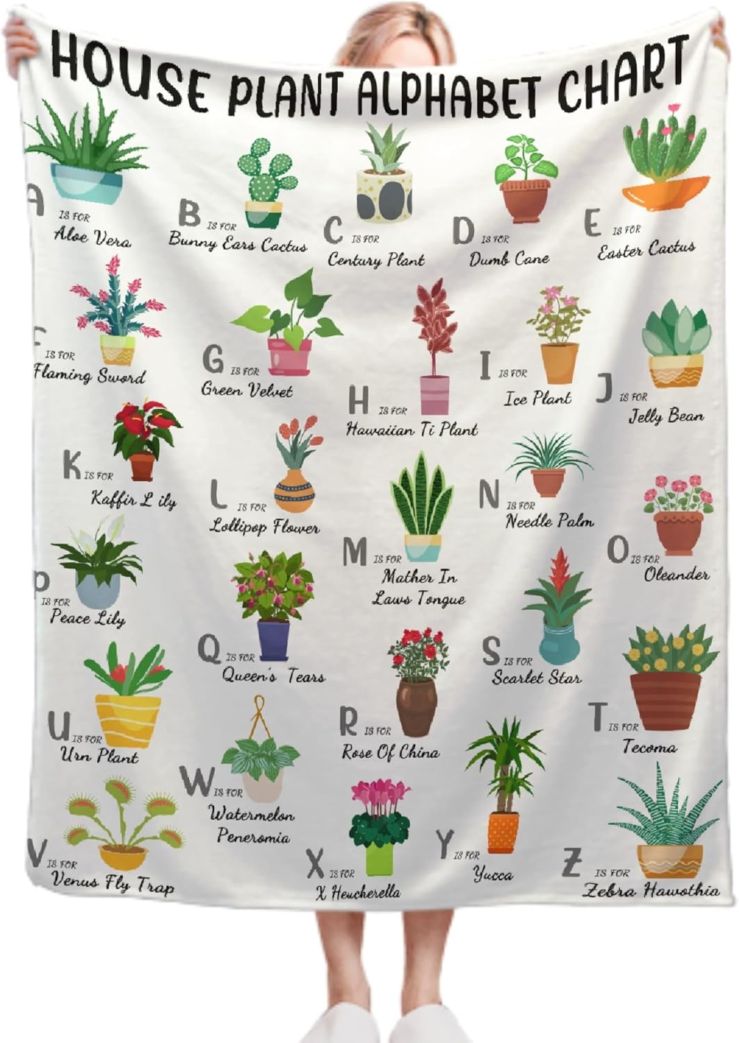 Flannel Throw Blanket - Plant Alphabet Blanket Flowers Succulent House Plants Trees Gift for Girls Kids Plant Lovers-Super Soft Flannel Blanket for Sofa Camping