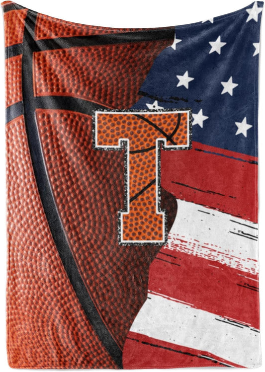 Flannel Throw Blanket - Basketball Blanket for Boys, Teen, Coaches, Personalized Blanket with Initials, Flannel Throw Blanket for Birthday, Christmas, 50x65