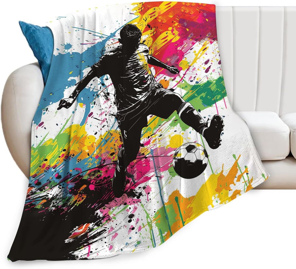 Fleece Throw Blanket - Soccer Blanket Gifts for Boys Teens Man Warm and Soft Plush Banksy Soccer Sports Throw Blanket Flannel Fleece Fuzzy Stuff Blanket for