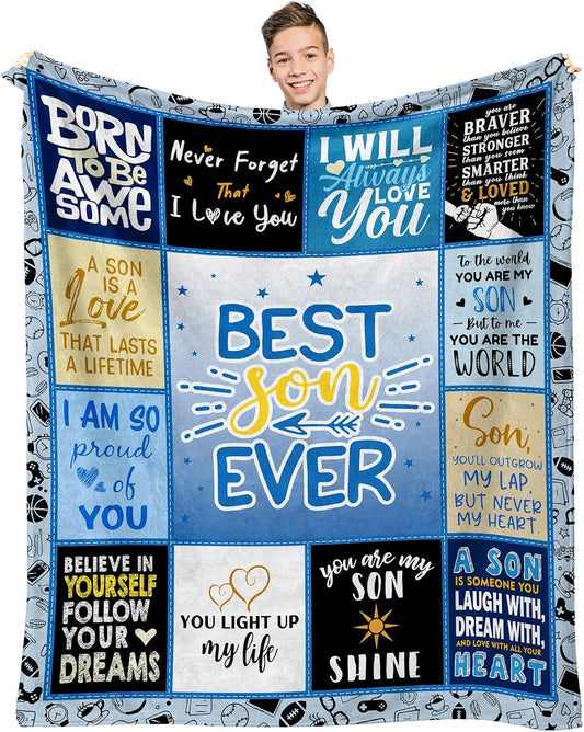 Blanket - Gifts for Son Fathers Day, Best Son Valentine's Day Gifts, Birthday Gift for Adult Son from Mom Dad, Father Mother to Grown Sons Presents, to