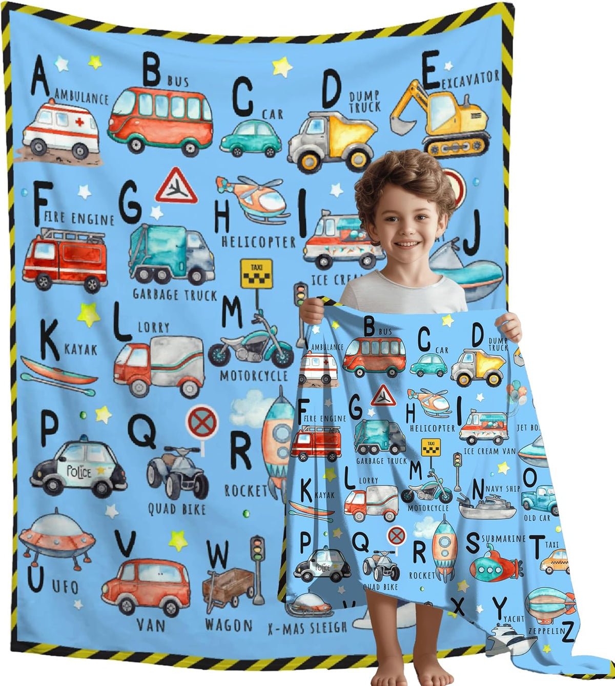 Throw Blanket - ABC Truck Alphabet Transportation Blanket Throw Super Soft and Cozy Blankets for Home Decoration, Couch, Bed, Sofa 40'x30' Extra