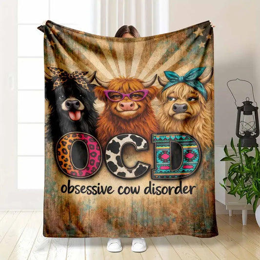 Highland Cow Flannel Throw Blanket, Soft Cozy Warm