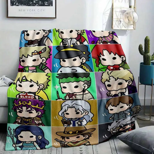 Chibi Anime Character Flannel Blanket Cute Cartoon Style Print Ultra Soft Warm Lightweight Cozy Fabric Throw Cover Bed Sofa Living Room Bedroom Birthday Holiday Home Decor Gift - image 2